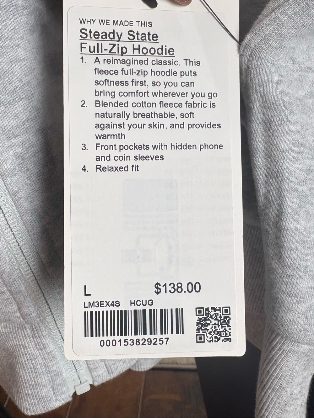 NWT Lululemon Light Gray Full-Zip Hooded Sweatshirt - Picture 7 of 7